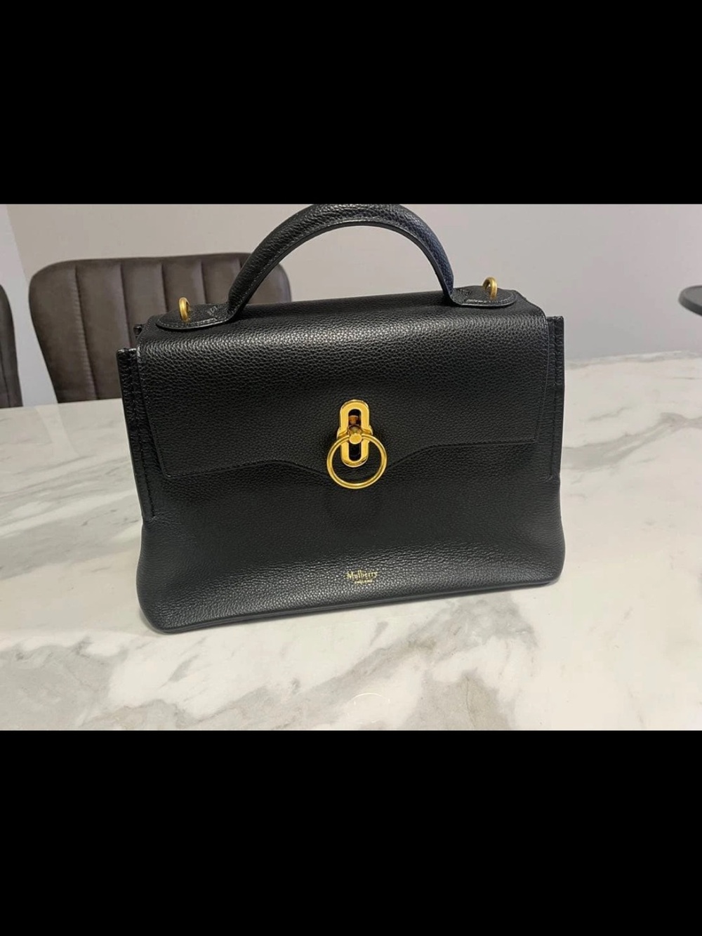 Mulberry Black Leather Top-Handle Satchel with Gold Hardware
